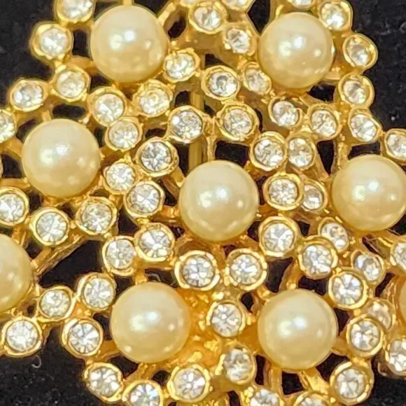 Napier Pearl and Crystal and Golden Christmas Tree Brooch - Picture 4 of 8